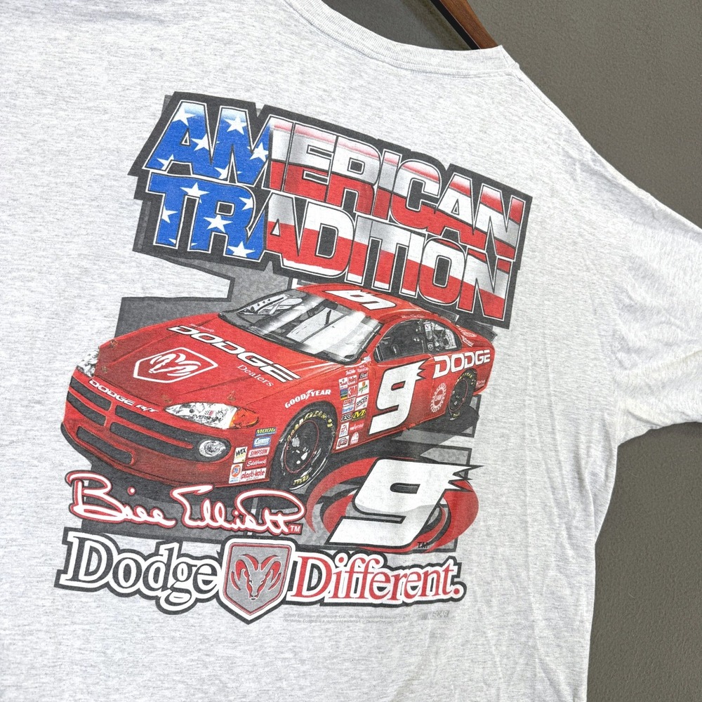 Vintage Bill Elliott Shirt Men 2X Gray Dodge NASCAR Competitors View Racing Tee